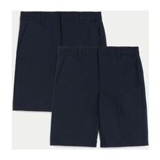 Boys M&S Collection 2pk Boys' Regular Leg School Shorts (2-14 Yrs) - Navy, Navy - 9-10Y