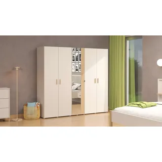 Home Affaire »Belfort, Schlafzimmerschrank mit Spiegel 5-türig Wäscheschrank«, 225x56x208, FSC®-zertifizierter Holzwerkstoff, Trendfarbe cashmere, weiß