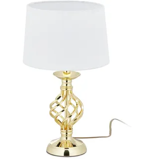 Relaxdays Tischlampe , Metall, Textil, Kunststoff , E14 , 25x43.5x25 cm , Lampen & Leuchten, Innenbeleuchtung, Tischlampen