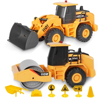 TOYABI Baustellenfahrzeuge Kinder, 2er-Set Sandspielzeuge mit Musik & Licht, Bulldozer- & Walzen-LKW-Spielzeuge, Geschenk für Jungen & Mädchen Kinder im Alter von 3 4 5 6 7 8 Jahren