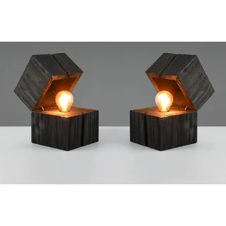 2er SET kleine ausgefallene LED Tischlampen aus Holz, Nachttischleuchten Schwarz