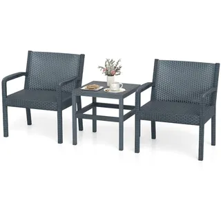 FANTASK 3tlg. Balkonmöbel Set, Gartenmöbel Set aus Rattan, inkl. 2 Stühle mit Tisch, Lounge Möbel TerassenmöbelSet, für Balkon, Terrasse, Garten, Grau