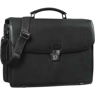 STILORD 'Miguel' Klassische Leder Aktentasche Schwarz Herren große Businesstasche Arbeit Bürotasche mit Schloss zum Umhängen 15,6 Zoll Laptoptasche, Farbe:obsidian schwarz