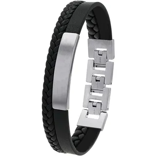 s.Oliver Armband Edelstahl Leder Herren Schwarz 2036861 Größe 18,5+1,5+1,5 cm