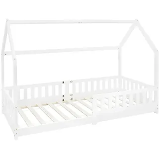 ML-Design Kinderbett mit Dach 90 x 200 cm Kiefer massiv weiß