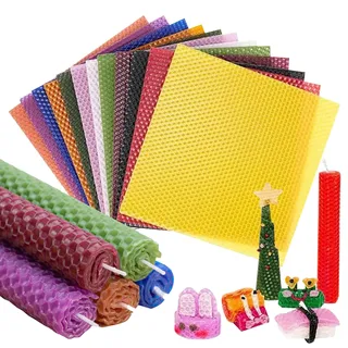 Gohytal Bienenwachs-Kerzenherstellungs Set, 12 Farben Bienenwachsplatten 20 * 20 cm mit 6m Baumwolldocht, DIY-Kerzen Bienenwachs-Kerzen Selber Machen, für Erwachsene und Kinder