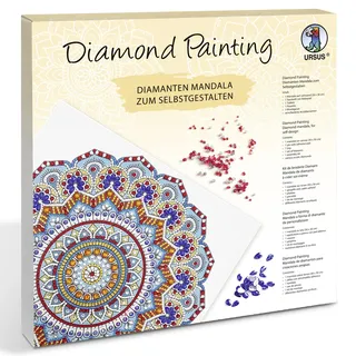 Ursus 43520001F - Diamond Painting Mandala Set 1, Bastelset mit Steinchen in hellblau, rot und gelb, 1 Leinwand 30 x 30 x 1,5 cm