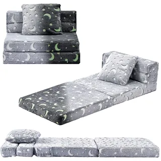 VEVOR Kindersofa Kindersessel aus 28D-Schwamm & Flanellstoff waschbares Kindersofa zum Lesen im Dunkeln leuchtendes Kindercouch umwandelbares Schlafsofa für Spielzimmer Schlafzimmer Wohnzimmer Grau