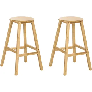 BELIANI Barhocker 2er Set Hellbraun Bambusholz 65 cm hoch ohne Lehne mit Fußstütze Runde Sitzfläche Klassischer Holzhocker Sitzhocker Bambushocker - Braun