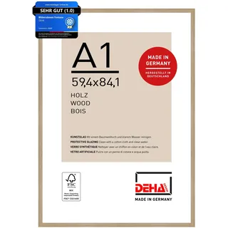 DEHA Design Bilderrahmen, 59,4 x 84,1 cm (A1), Holz, Eiche, Posterrahmen zum Aufhängen im Hoch- & Querformat, bruchsicheres Kunstglas, Fontana