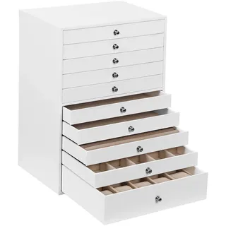 SONGMICS Schmuckkästchen, 10 Ebenen, Schmuckkasten mit Schubladen, Schmuckaufbewahrung geräumig, Schmuckschatulle modern, Geschenkidee, wolkenweiß JBC10W, Weiß
