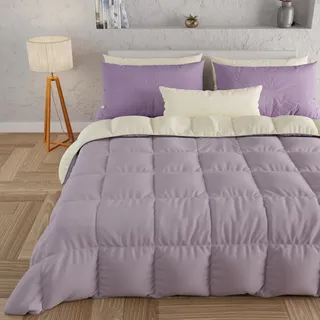 PETTI Artigiani Italiani – Winterbettdecke 240x260 cm, Zweifarbig Creme/Lila, Wendedecke Aus Mikrofaser 300 g/m2, Für Doppelbett, Warme Kuscheldecke, Made in Italy