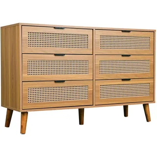 Urban Meuble Sideboard mit 6 Schubladen Sideboard aus Holz mit Metallgriffen, Retro-Design, für Schlafzimmer & Büro Walnuss , Braun , Holzwerkstoff , Rechteckig , 120x77x40 cm , Kleinmöbel, Kommoden, Sideboards