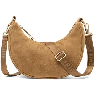 Expatrié Umhängetasche Damen Braun - Lea Small Suede - Half Moon Bag Schultertasche - Crossbody Bag im Halbmond Design - Halbrunde Handtasche aus Veganem Wildleder