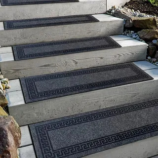 Aucuda 2er Set Stufenmatte Außen aus Gummi, 76 x 22 cm Wetterfeste & rutschfeste Treppenstufen Matten, Anti-Rutsch Wärmedämmung Gummimatten für Outdoor, Sommer Antirutschmatten grau Treppe.