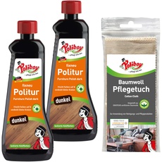 POLIBOY fixneu Politur dunkel - Möbelpolitur für dunkle lackierte Hölzer - farbauffrischende Holzpolitur - 2x 500ml - Mit Baumwolltuch - Made in Germany