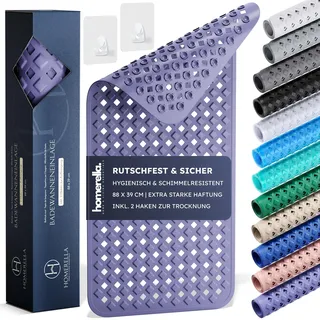 Homerella Badewannenmatte rutschfest Hautsensitiv 88x39cm, INKL. AUFHÄNGUNG | Antirutschmatte Badewanne BPA frei | Duschmatte schimmelresistent & maschinenwaschbar | Badematte rutschfest