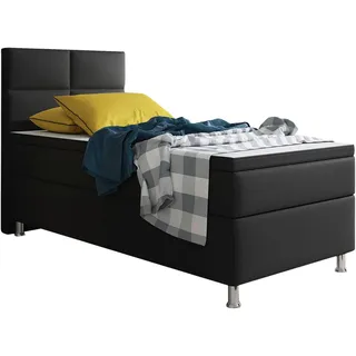 Mid.you Boxspringbett , Schwarz , Textil, Leder , Lederlook,Lederlook,Lederlook,Lederlook , H3 , 7-Zonen , Höhe ca. 19 cm , 90x200 cm , Oeko-Tex® Standard 100 , Matratze, gepolstertes Kopfteil, Federkernmatratze, Topper durchgehend, in verschiedenen Größen erhältlich, Kingsize, Partnermatratze mit durchgehendem Bezug, Matratze durchgehend , Schlafzimmer, Betten, Boxspringbetten