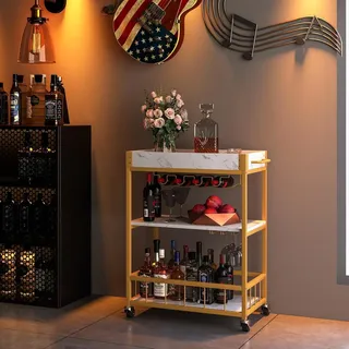Servierwagen mit Rollen - Elegant und Funktional - Weißer Marmor und Gold