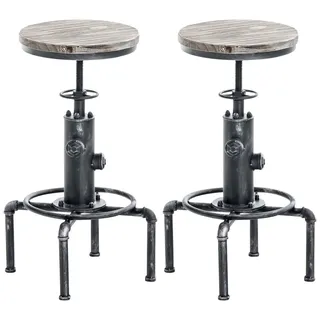 CLP 2er Set Metall-Barhocker Lumos mit höhenverstellbarem Holzsitz I Thekenhocker mit Fußstütze