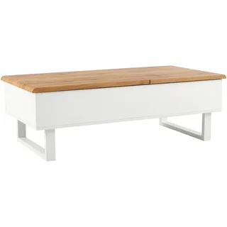 Livetastic Couchtisch , Weiß, Eichefarben , Metall, Holzwerkstoff , rechteckig , Flachrohr, U-Form , 60x40-65x120 cm , Stauraum, einfacher Aufbau , Wohnzimmer, Wohnzimmertische, Couchtische, Couchtische eckig