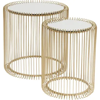 Kare Design Beistelltisch Wire Gold 2er Set, runder, moderner Glastisch, kleiner Couchtisch, Kaffeetisch, Nachttisch, 45 x 44cm