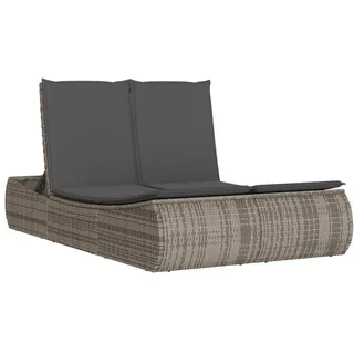 vidaXL Doppel-Sonnenliege mit Kissen Grau Poly Rattan - Grau