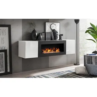 Luxus Wandschrank mit Kamin Wohnzimmermöbel Hänge Schrank Designer Einrichtung - Weiß