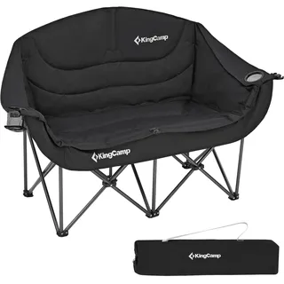 KingCamp Doppelter Campingstuhl faltbar bequem Camping Stuh gepolstert 2 Sitzer mit Becherhalter und Armlehne Übergröße Klappbarer Gartenstuhl für Camping Picknick Angeln,Schwarz