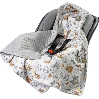 Medi Partners Einschlagdecke Baby Babyschale 100% Baumwolle für Sommer 85x85cm Kinderwagen Kuscheldecke universal Baby Decke Einschlagdecken Babydecke Buggy Autositz (REH mit grauem Minky)