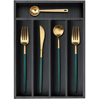 Ayiaren Kleine Küchenutensilien, Schubladenorganizer, schwarz, Besteckkasten, Besteckkasten, Besteck, Trennwand, Organizer, schmales Holz, Besteck, Gabel, Löffelhalter für Schublade