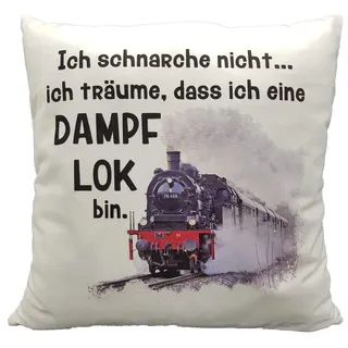 Kinderlampenland Kilala Lokomotive Kissen, Sofakissen 40x40 cm, Kissen mit Spruch Ich schnarche Nicht, Kuschelkissen flauschig, Geschenk Geburtstag Kinder Lokführer