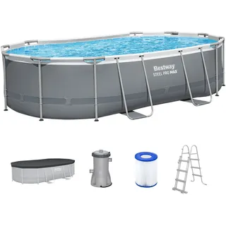 Bestway Steel Pro MAX Frame Pool Komplett-Set, 488 x 305 x 107 cm, 10.949 L, 3-lagiges TriTech-Material, Filterpumpe 3.028 l/h, Antihaftbeschichtung, Abdeckplane, Sicherheitsleiter, Reparaturflicken