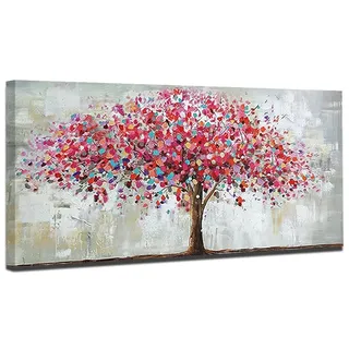 Mintura Handgemaltes Ölgemälde auf Leinwand in Acryl, Motiv großer roter Baum, 70 x 140 cm, ohne Rahmen