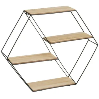 Wandregal mit 4 Böden aus MDF und Metall in Schwarz und Natur