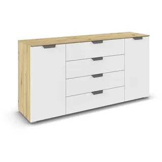 Rauch Möbel Aditio, Kommode für Schlafzimmer, Wohnzimmer, Kinderzimmer, Flur, 2-türig, 4 Schubladen, Soft-Close-Funktion, Sideboard im modernen Look, Farbe Weiß/Eiche Artisan, Holz, Breite 160 cm