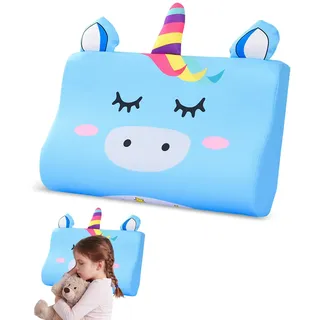BOUFEIDA Kinderkissen, Schlummerkids Kissen, 46 x 26 x 7cm Kinderkopfkissen, Komfortkissen Kinder, Ergonomisches Kissen Kinder, Atmungsaktiv und Hautfreundlich, Blue Unicorn