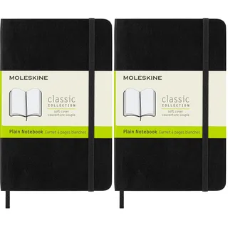 Moleskine Klassisches Notizbuch, Notizbuch mit Weißen Seiten, Weicher Einband und Elastischer Verschluss, Pocket Format 9 x 14 cm, Farbe Schwarz, 192 Seiten (Packung mit 2)