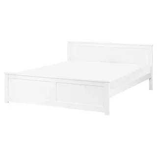 BELIANI Doppelbett Weiß Kiefernholz mit Lattenrost 160 x 200 cm Fußteil Hohes Kopfteil Schlicht Modern Skandi Design Schlafzimmer Austattung Holzbett - Weiß