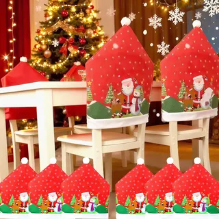 Kezidhp 6er Set Stuhlhussen Weihnachten, Weihnachtsstuhlhussen, Stuhlabdeckung Drucken Design Weihnachtlichen, Weihnachtsdeko Innen, Stuhlhusse Weihnachten, Hussen für Stühle, Stuhlbezüge