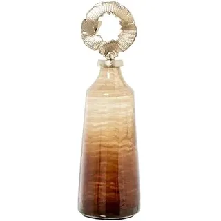 DRW Dekorative Glasvase Bodenvase mit Aluminiumdeckel in Gold und Braun 55x18x18cm