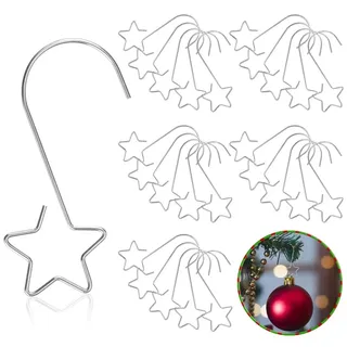 KBNIAN 36 Stück Weihnachtskugel Haken mit Stern, Silber Stern Weihnachtsschmuck Haken Kugelaufhänger Christbaumkugeln Haken für Weihnachtsbaum Deko Weihnachtskugel