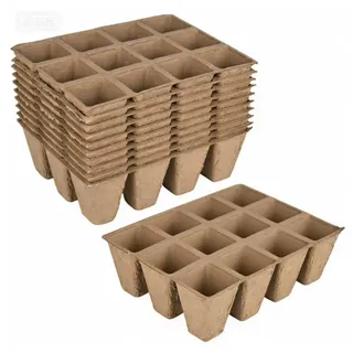 XCRPRT Anzuchttöpfe 4 x 4 cm, Abbaubare Sämlingstöpfe 120 Zellen, Pflanztopf Saatschalen Zellstoff Keimlingsschale, Eckig Klein Papierzellstoff Natur Für Sämlingen,Saate, Stecklingen