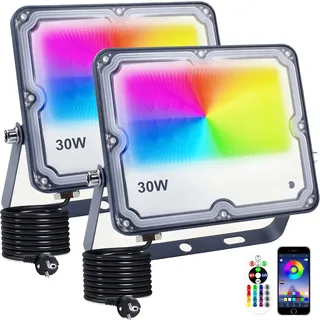 Indmird RGB Strahler 30W RGB LED Strahler Außen mit Bluetooth APP Steuerung IP66 Wasserdich Außenstrahler Smart RGBW Farbwechsel Dimmbar Flutlichtstrahler Stimmungslicht für Garten Party Bühnen