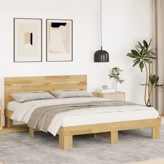 Möbel Doppelbett, mit Lattenrost, Massivholzbett mit Kopfteil ohne Matratze 140x190 cm Eichenholz - Holzbett Betten CHY990843 - Braun