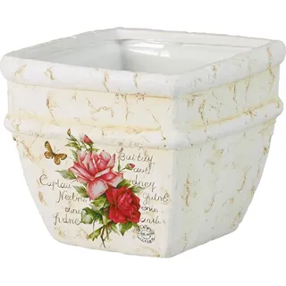 Deko-Pflanztopf mit Rosenmotiv 14 cm x 15 cm x 15 cm Creme