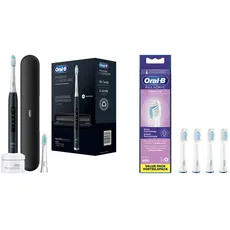 Oral-B Pulsonic Slim Luxe 4500 Elektrische Schallzahnbürste, matt schwarz & Pulsonic Sensitive Aufsteckbürsten für Schallzahnbürsten, 4 Stück, Zahnbürstenaufsatz für Oral-B Schallzahnbürste