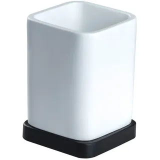 Sadena Zahnputzbecher , Schwarz, Weiß , Holz, Kunststoff , Bambus , 7.3x12x7.3 cm , Badaccessoires, Zahnputzbecher