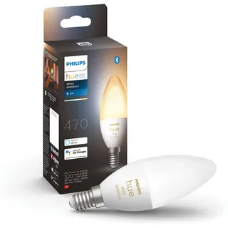 Philips Hue White Ambiance E14 Lampe Einzelpack 470, dimmbar, warm- bis kühlweißes Licht, steuerbar via App, kompatibel mit Amazon Alexa (Echo, Echo Dot), 1er Pack