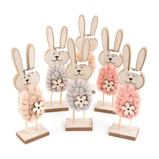 Logbuch-Verlag Osterhase Deko-Figuren, 6er Set: Osterhasen-Figuren groß, Moderne Osterdeko aus Holz, Natürliche Deko-Hasen für Tisch, Holzhase für Kommode & Fensterbank, Osterschmuck Indoor, 22 cm